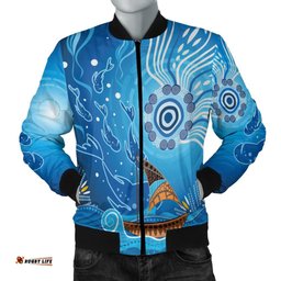 Bomber Jacket - Aboriginal View Sea With Fish And Boat
