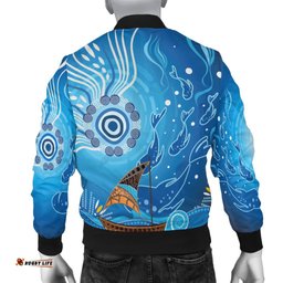 Bomber Jacket - Aboriginal View Sea With Fish And Boat