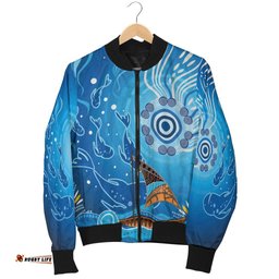 Bomber Jacket - Aboriginal View Sea With Fish And Boat