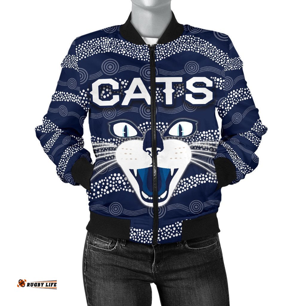 Geelong Women Bomber Jacket Cats Indigenous - Navy