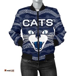 Geelong Women Bomber Jacket Cats Indigenous - Navy