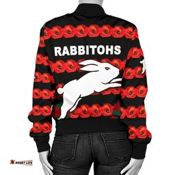 South Sydney Rabbitohs Women's Bomber Jacket Anzac Day Poppy Flower Vibes