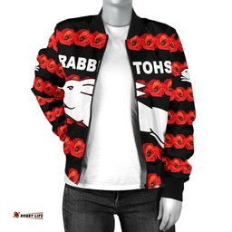 South Sydney Rabbitohs Women's Bomber Jacket Anzac Day Poppy Flower Vibes