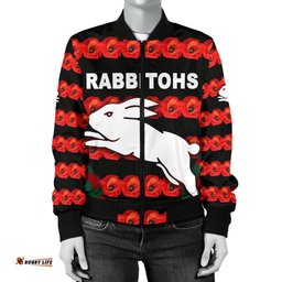 South Sydney Rabbitohs Women's Bomber Jacket Anzac Day Poppy Flower Vibes