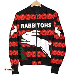 South Sydney Rabbitohs Women's Bomber Jacket Anzac Day Poppy Flower Vibes