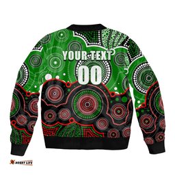 Custom Personalised And Number Rabbitohs NRL Bomber Jacket Aboriginal Patterns