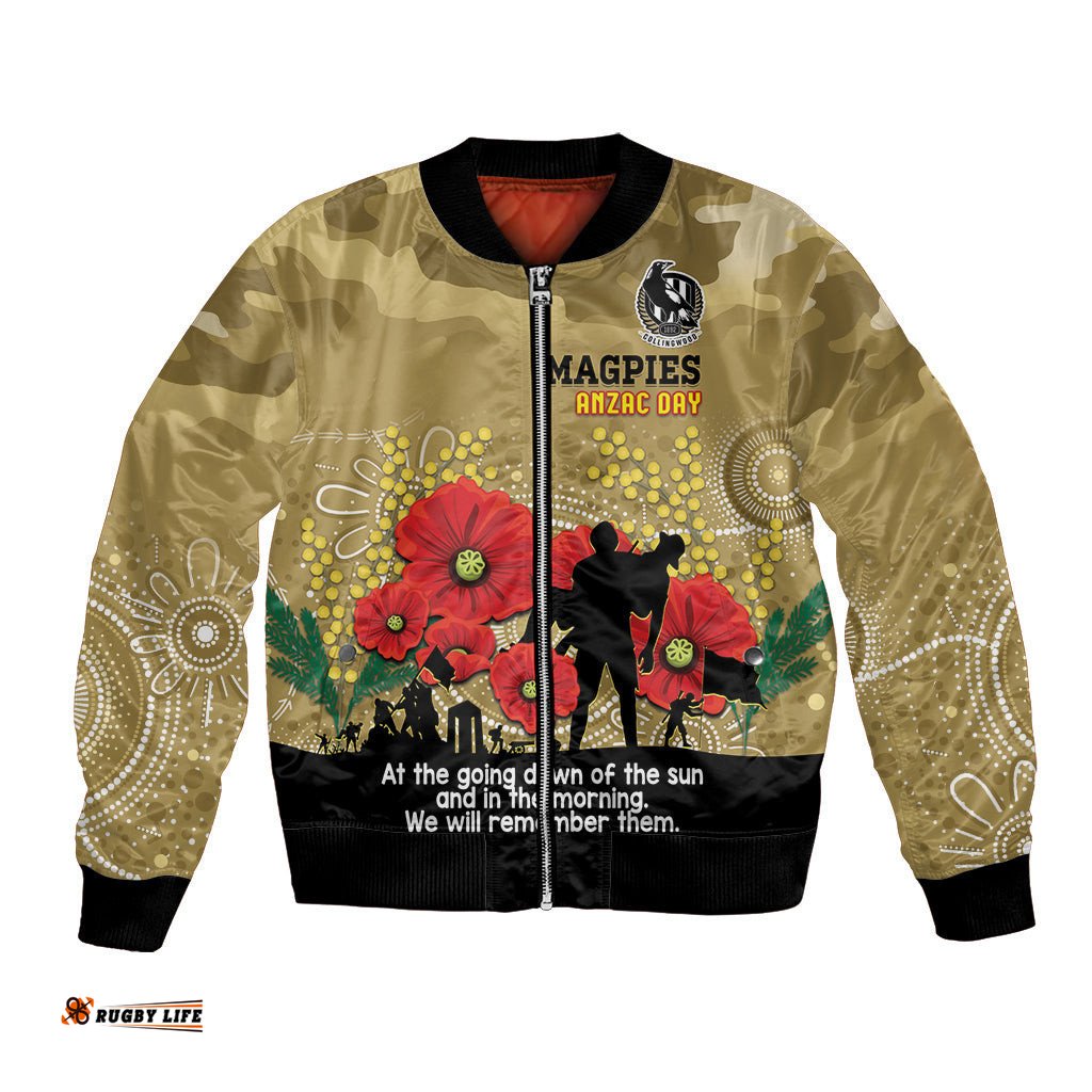 Custom Collingwood Football ANZAC Bomber Jacket Gallipoli Camouflage With Poppies