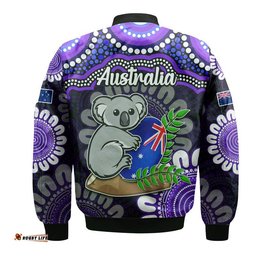 Australia Koala Aboriginal Bomber Jacket Koala Hugging Rugby Ball Purple