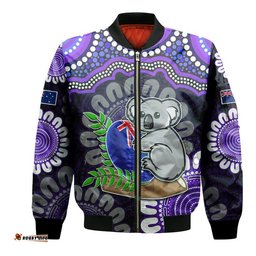 Australia Koala Aboriginal Bomber Jacket Koala Hugging Rugby Ball Purple