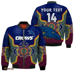 Custom Text And Number Adelaide Football Bomber Jacket Crows Aboriginal Art