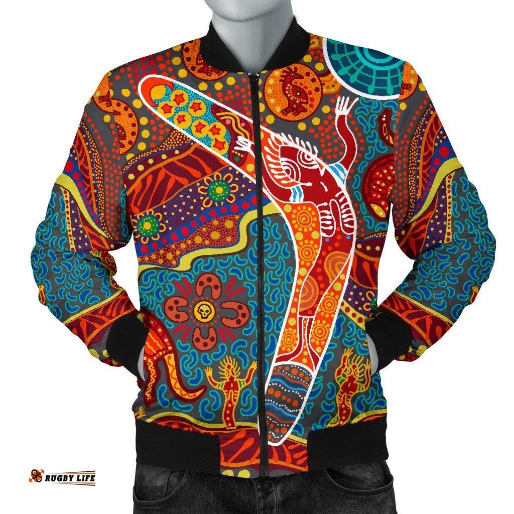 Aboriginal Men's Bomber Jacket - Indigenous Boomerang