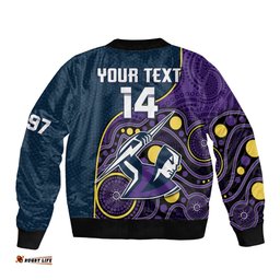 Custom Text And Number Storm Rugby Bomber Jacket Est 1997 Indigenous Art