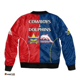 NRL Half Dolphins and Half Cowboys Rugby Bomber Jacket Sporty Style