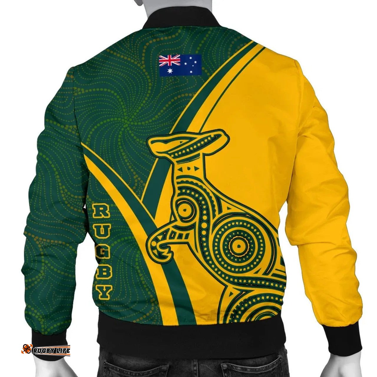 Australia Bomber Jacket - Australian Kangaroo & Aboriginal Patterns RLT13