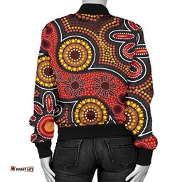 Custom Aboriginal Women's Bomber Jacket - Indigenous Circle Dot Painting Style-