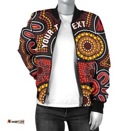 Custom Aboriginal Women's Bomber Jacket - Indigenous Circle Dot Painting Style-