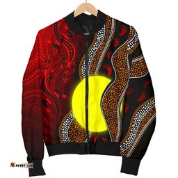 Aboriginal Men Bomber Jacket - Aboriginal Flag Lizard Dot Painting Style