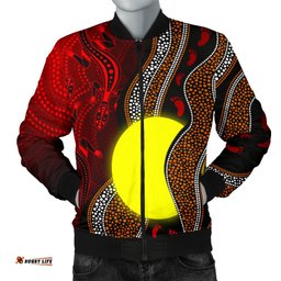 Aboriginal Men Bomber Jacket - Aboriginal Flag Lizard Dot Painting Style