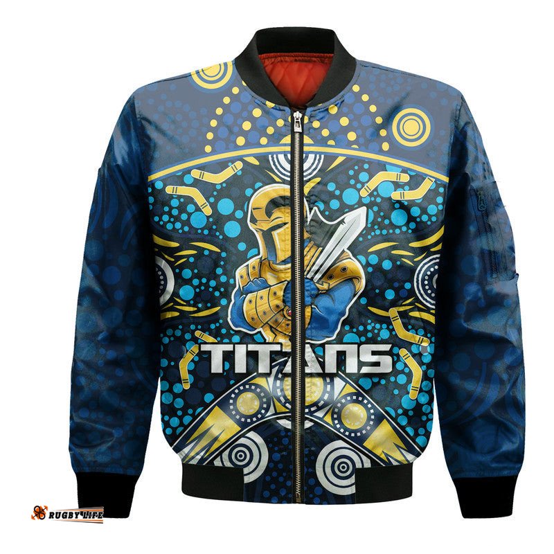 Custom Personalised Titans Rugby Bomber Jacket Boomerang Indigenous Dots