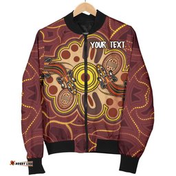 Custom Aboriginal Men's Bomber Jacket, Indigenous Lizard Dot Painting Art