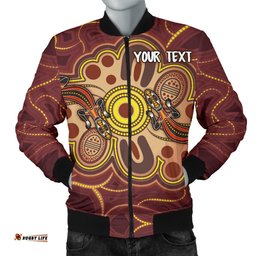 Custom Aboriginal Men's Bomber Jacket, Indigenous Lizard Dot Painting Art