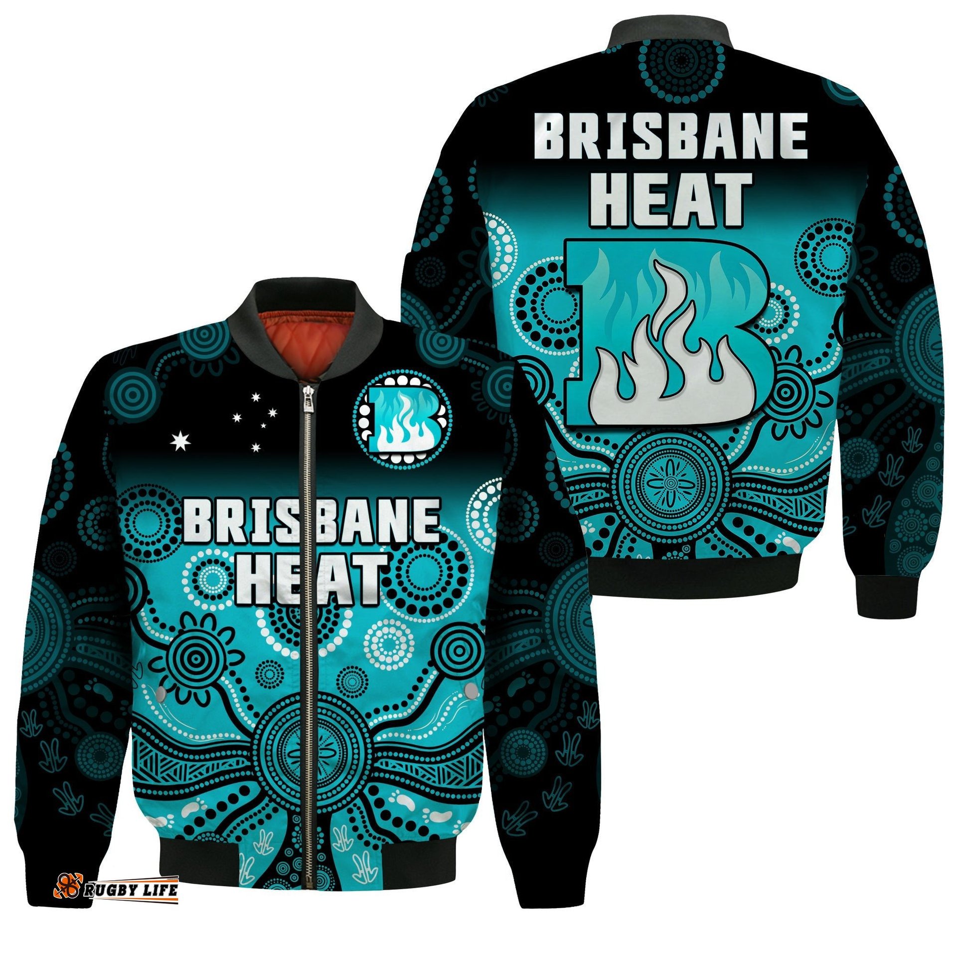 Brisbane Heat Bomber Jacket Gradient Aboriginal Dot Painting