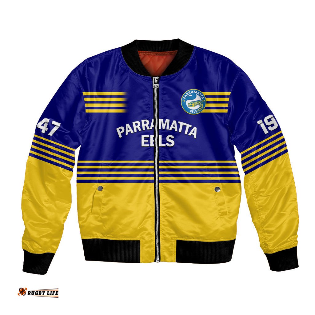 Personalised Eels Rugby Bomber Jacket Parramatta 1947 Dynamic Blue