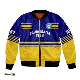 Personalised Eels Rugby Bomber Jacket Parramatta 1947 Dynamic Blue