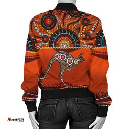 Aboriginal Women's Bomber Jacket - Kangaroo With Dot Painting