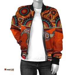 Aboriginal Women's Bomber Jacket - Kangaroo With Dot Painting