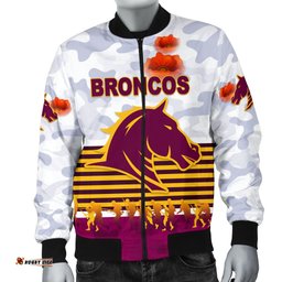 Brisbane Broncos Men's Bomber Jacket Anzac Day Simple Style - White