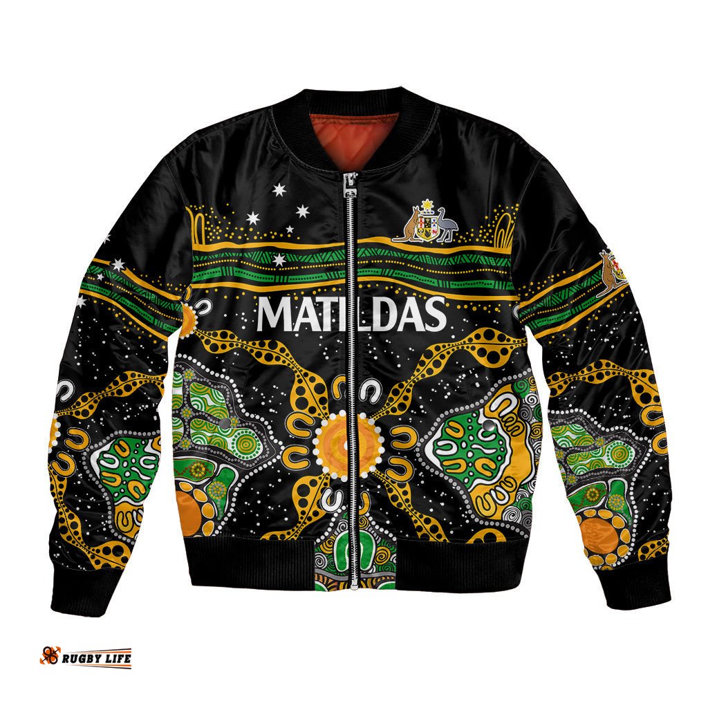 Matildas Australia Soccer Bomber Jacket Aboriginal Dots Style