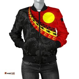 Aboriginal Women's Bomber Jacket, Indigenous Flag Circle Dot Painting