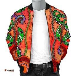 Aboriginal Men's Bomber Jacket - Aussie Indigenous Patterns Orange