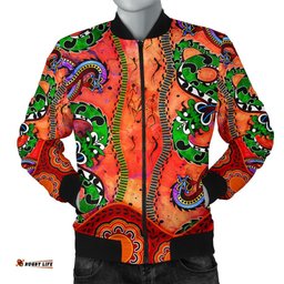 Aboriginal Men's Bomber Jacket - Aussie Indigenous Patterns Orange