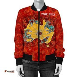 Custom Aboriginal Women's Bomber Jacket - Australia Map Hand Patterns Spider Web