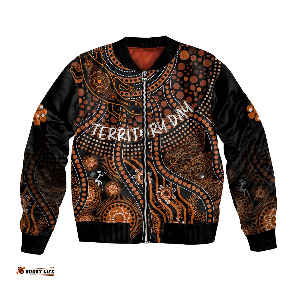 Personalised Northern Territory Day Bomber Jacket Indigenous Sun and Life Art