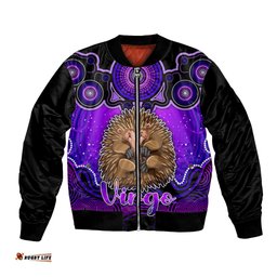 Personalised Australia Virgo Echidna Zodiac Bomber Jacket Auz Astrology Aboriginal - Purple