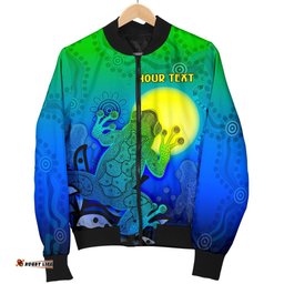 CustomAboriginal Men's Bomber Jacket - Indigenous Frog Blue
