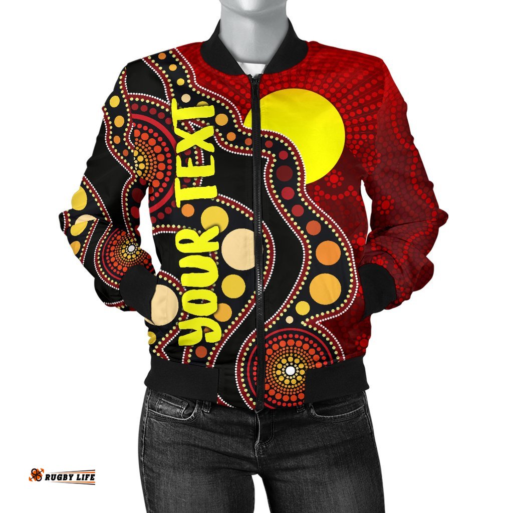 Custom Women's Bomber Jacket Australia Aboriginal Lives Matter Flag