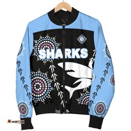 Cronulla Men's Bomber Jacket Sharks Simple Indigenous - Black