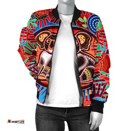 Aboriginal Women's Bomber Jacket, Koala and Hand Art Dot Painting Jacket