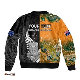 Custom Personalised Aussie and Aotearoa Rugby 7s Kangaroos Mix Tiki Fern Bomber Jacket