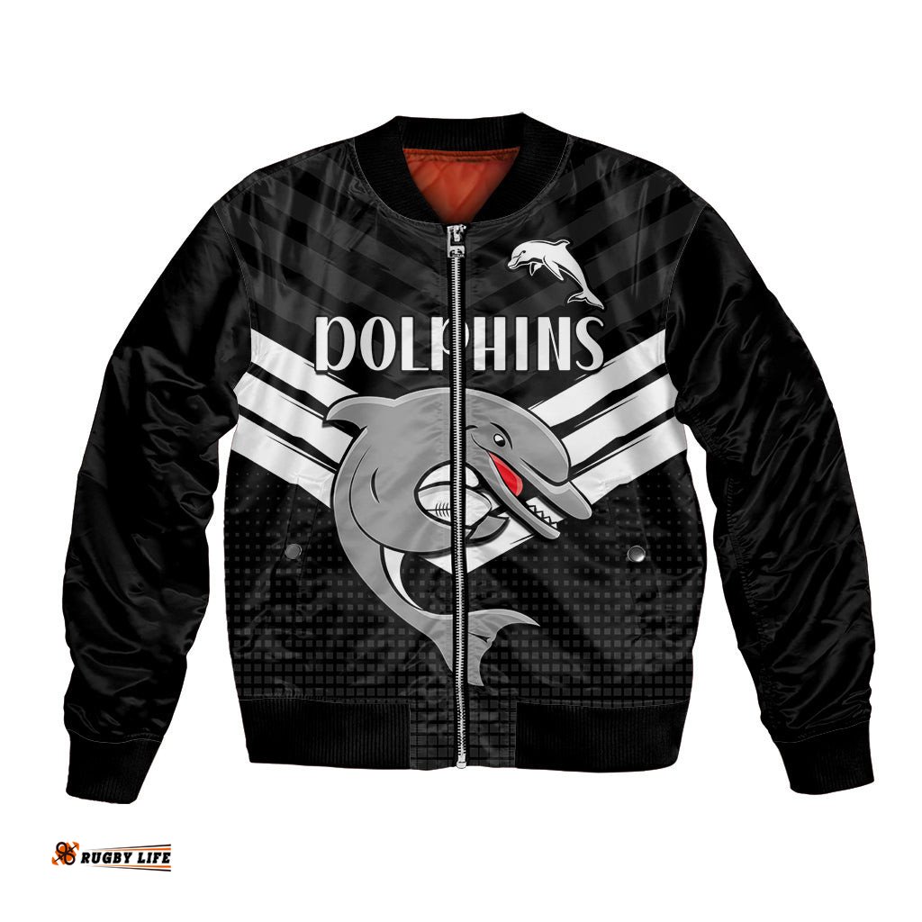 Redcliffe Dolphins Rugby Bomber Jacket Simple Black Style