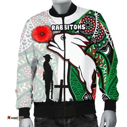 Custom Personalised Rabbitohs Men's Bomber Jacket Indigenous Anzac Day