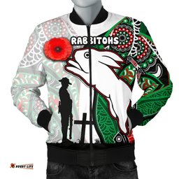 Custom Personalised Rabbitohs Men's Bomber Jacket Indigenous Anzac Day