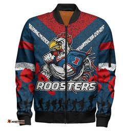 Roosters Rugby Bomber Jacket - Custom Anzac Day Roosters Bomber Jacket RLT13