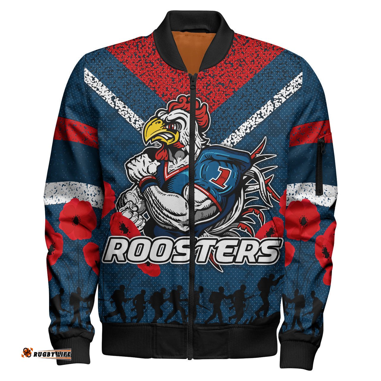 Roosters Rugby Bomber Jacket - Custom Anzac Day Roosters Bomber Jacket RLT13