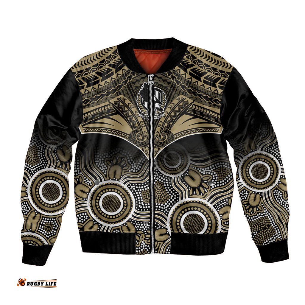 Collingwood Football Bomber Jacket Go Magpies Aboriginal Mix Polynesian Pattern