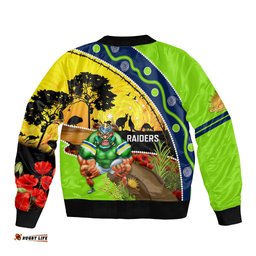 Raiders Rugby ANZAC Day Bomber Jacket Green Machine Mascot Rosemary Starry Night